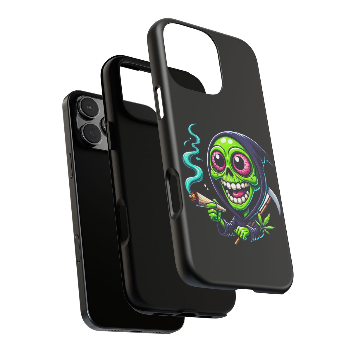 Grinning Stoner Grim Reaper Phone Case – Cannabis Skull iPhone Cover