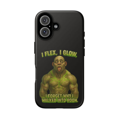 Funny Glow Gym Phone Case — "I Flex, I Glow" Humorous Bodybuilder Design