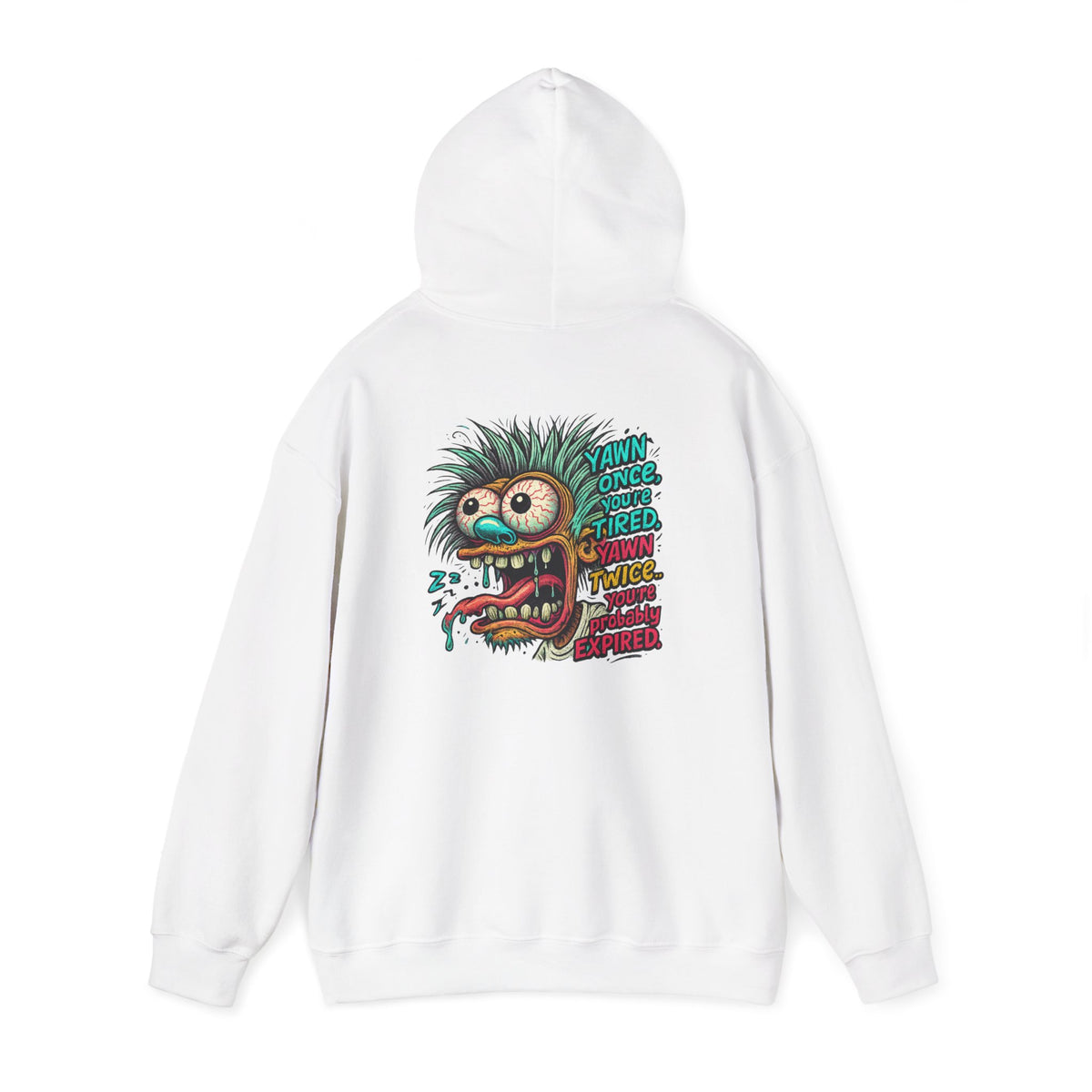 Skater Monster Graphic Hoodie — “Yawn Once, Yawn Twice, Never Appear” Retro Skate Pullover