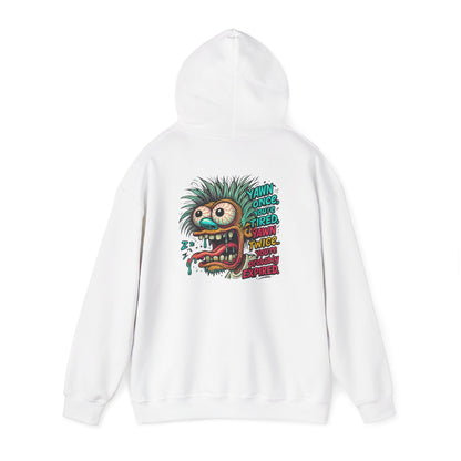 Skater Monster Graphic Hoodie — “Yawn Once, Yawn Twice, Never Appear” Retro Skate Pullover