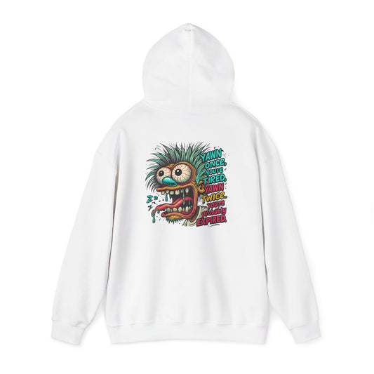 Skater Monster Graphic Hoodie — “Yawn Once, Yawn Twice, Never Appear” Retro Skate Pullover