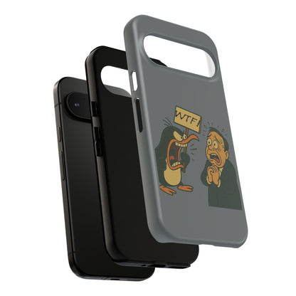 Phone Case - Cartoon Penguin Yelling 'WTF' at Shocked Man, Funny Protective iPhone Cover