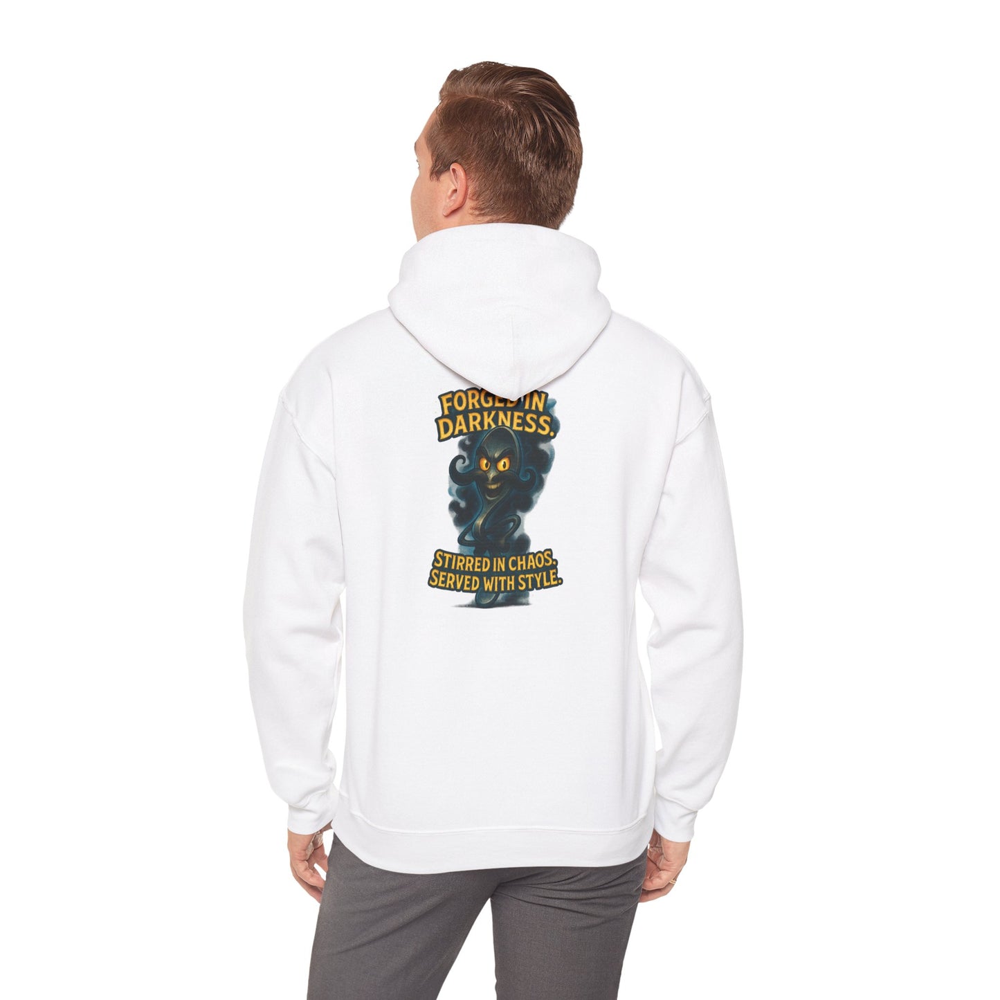 Darkness Stirred Hoodie — Vintage Cat Illustration "Poured in Darkness, Stirred in Chaos, Served with Style"