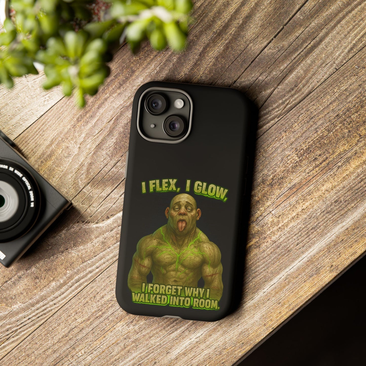 Funny Glow Gym Phone Case — "I Flex, I Glow" Humorous Bodybuilder Design
