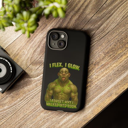 Funny Glow Gym Phone Case — "I Flex, I Glow" Humorous Bodybuilder Design