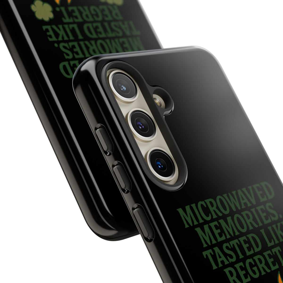 Microwaved Memories Phone Case — 'Microwaved Memories. Tasted Like Regret.' Retro Fire Design