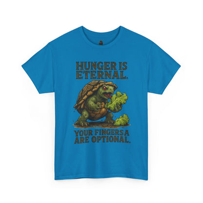 Hunger Is Eternal turtle eating fingers T-Shirt | Horror humor