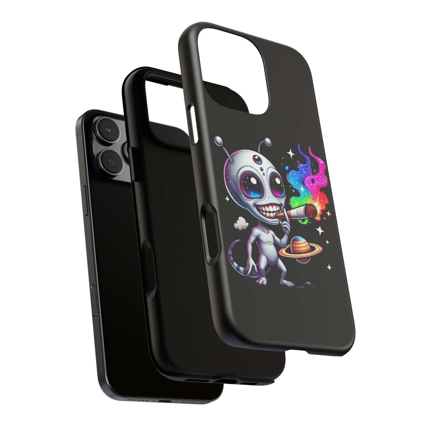 Alien Smoking Rainbow Galaxy Phone Case — Cute Cosmic Art Tough Case