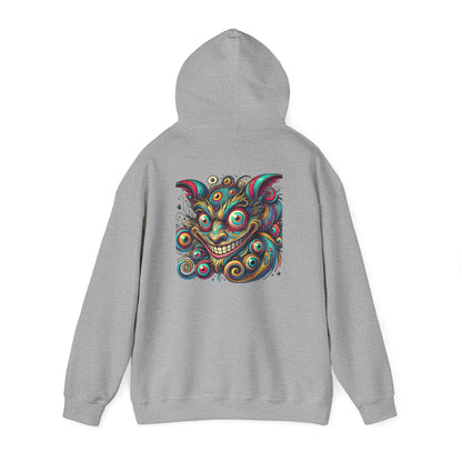 Demon Mask Hoodie — Vibrant Psychedelic Oni Graphic Hooded Sweatshirt