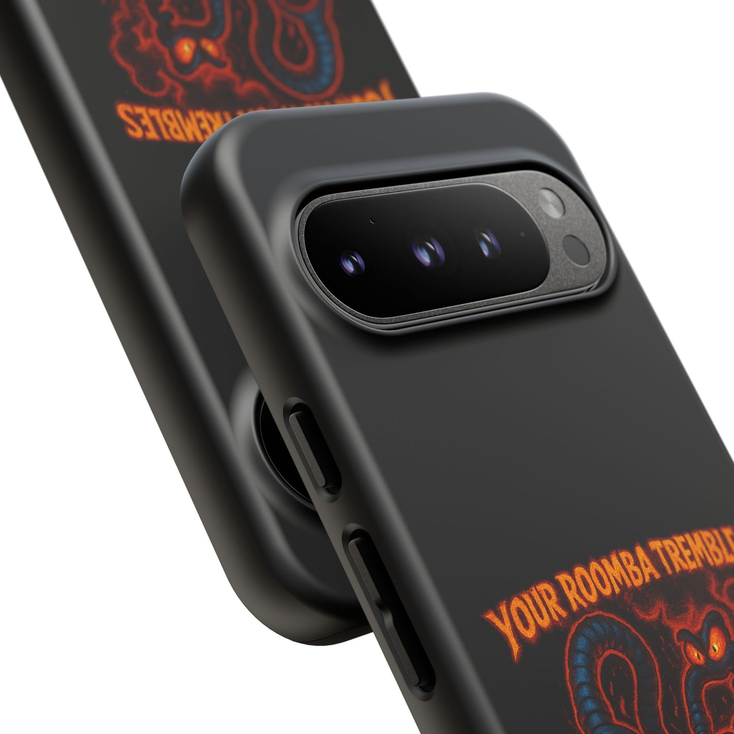 Phone Case — "Your Roomba Trembles at My Name" Fiery Cat Design