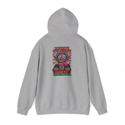 Hoodie — "I Did This Because the Voices Told Me to" Retro Horror Graphic