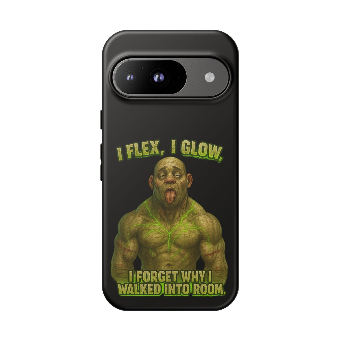 Funny Glow Gym Phone Case — "I Flex, I Glow" Humorous Bodybuilder Design