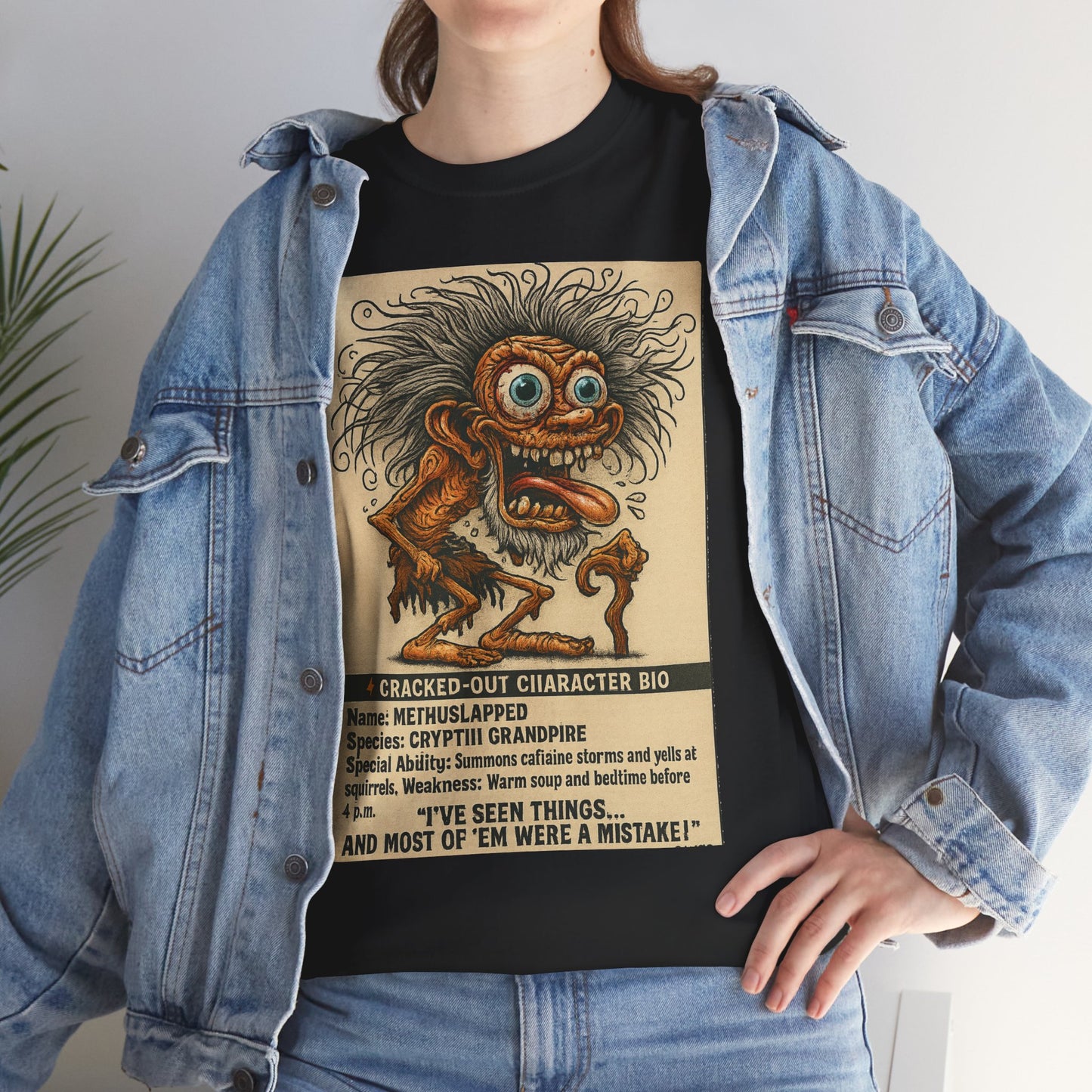 Methslapped – Cryptid Grandpa Character Bio T-Shirt
