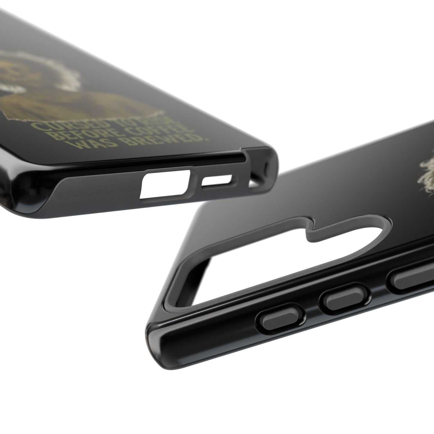 Phone Case — “Cursed to Rise Before Coffee Was Brewed” Goth Horror Design