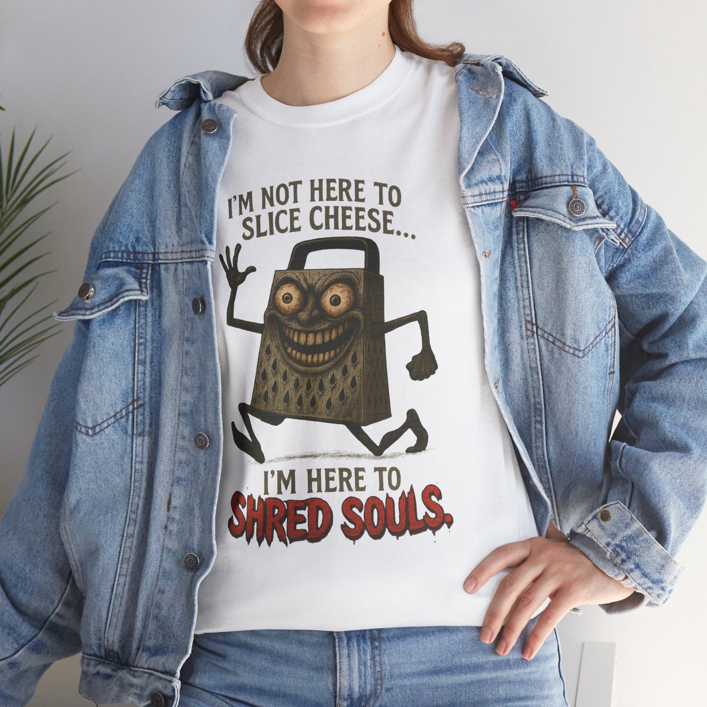 I’m Here to Shred Souls – Evil Cheese Grater Funny Horror T-Shirt