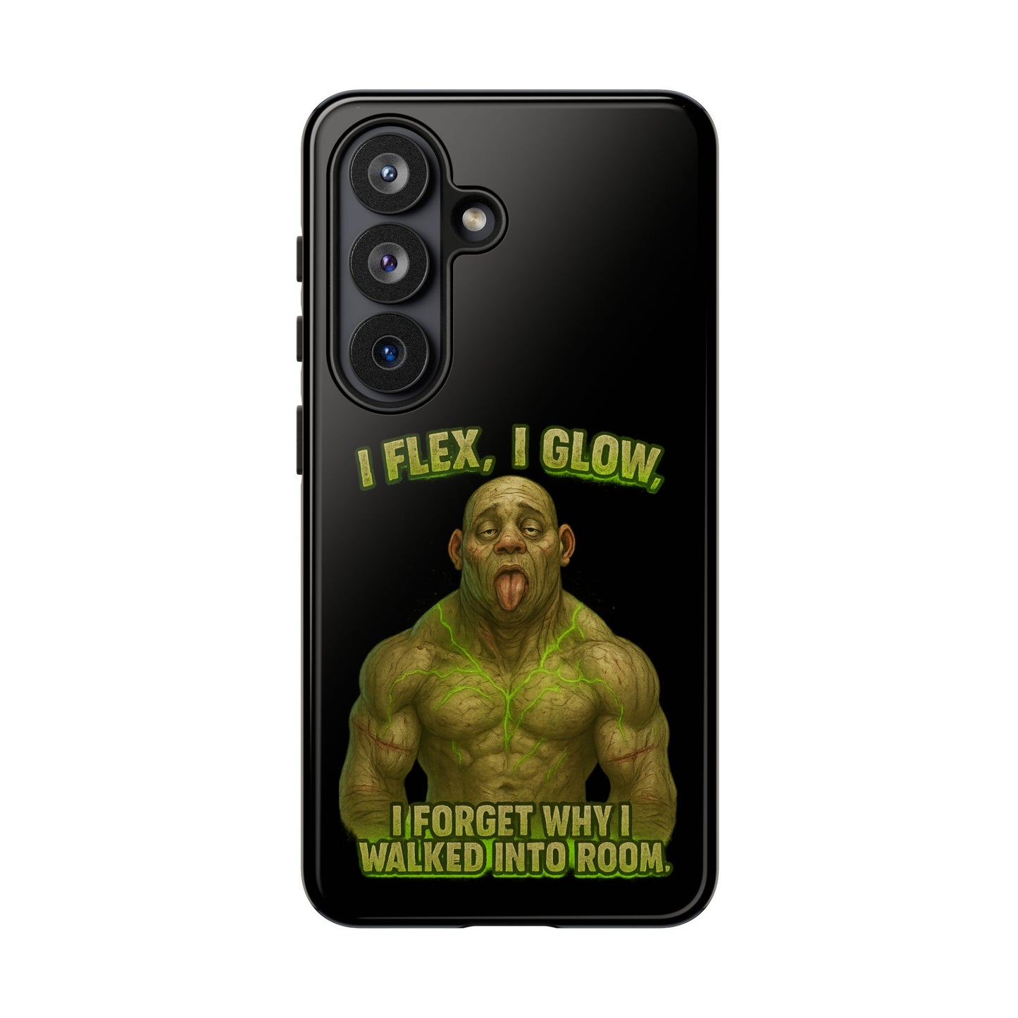 Funny Glow Gym Phone Case — "I Flex, I Glow" Humorous Bodybuilder Design