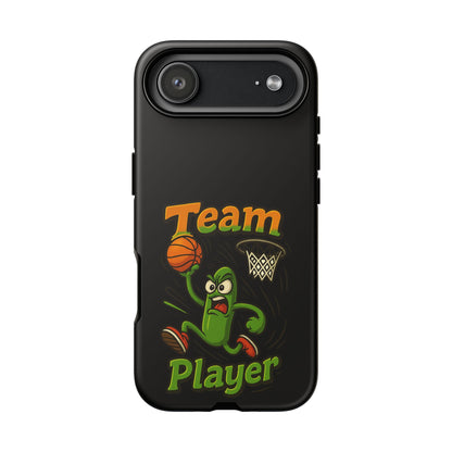 Team Player Basketball Phone Case — Cute Cartoon Pickle Dunk Phone Cover