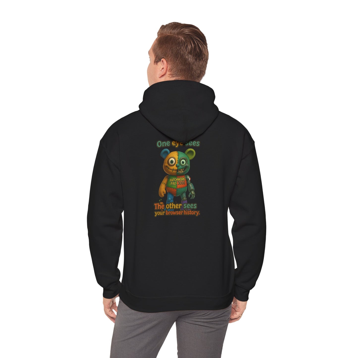 Cute Patchwork Robot Hoodie — "No other toys" Graphic Back Print