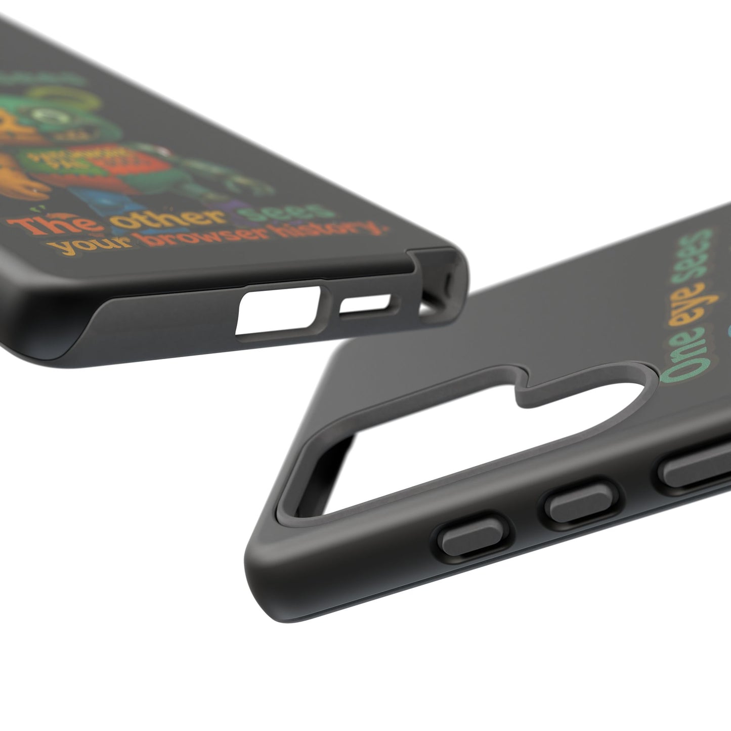 Phone Case — 'One Eye Sees, The Other Sees Your Browser History' Patchwork Bear Design