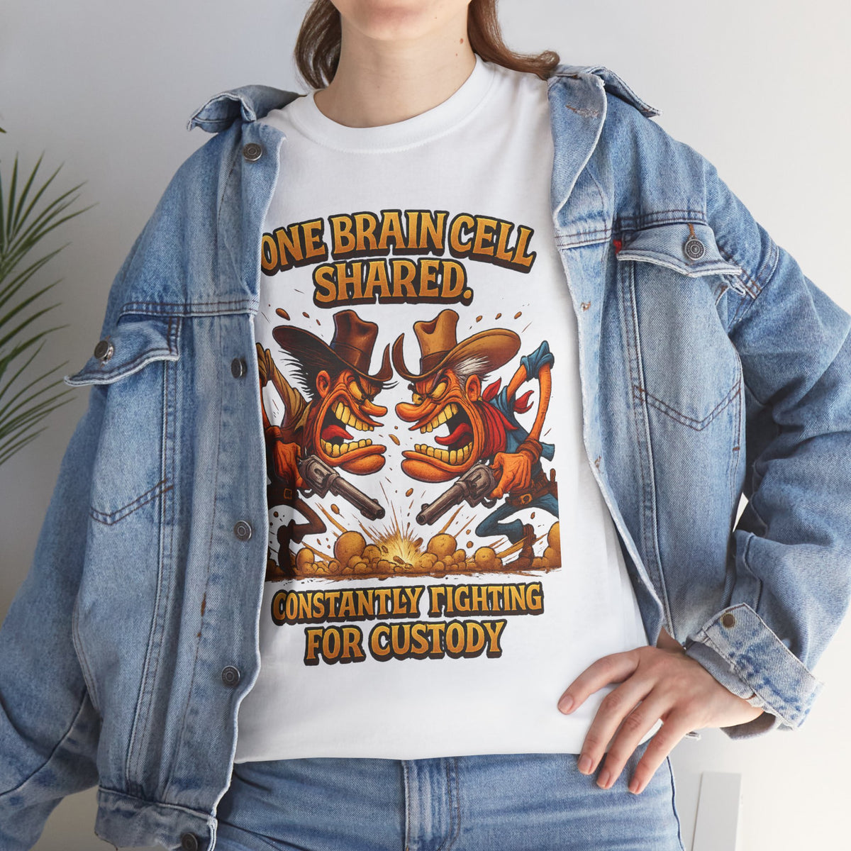 One Brain Cell Shared Custody T-Shirt | Funny Cartoon Foxes Fighting