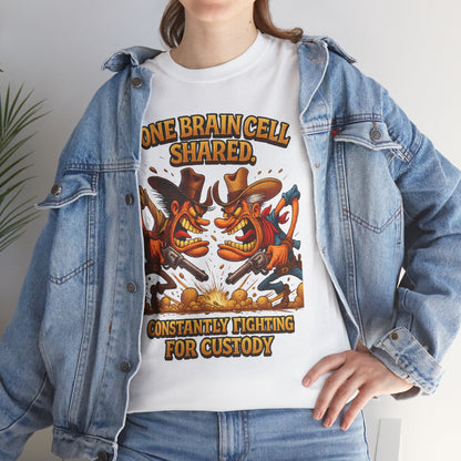 One Brain Cell Shared Custody T-Shirt | Funny Cartoon Foxes Fighting
