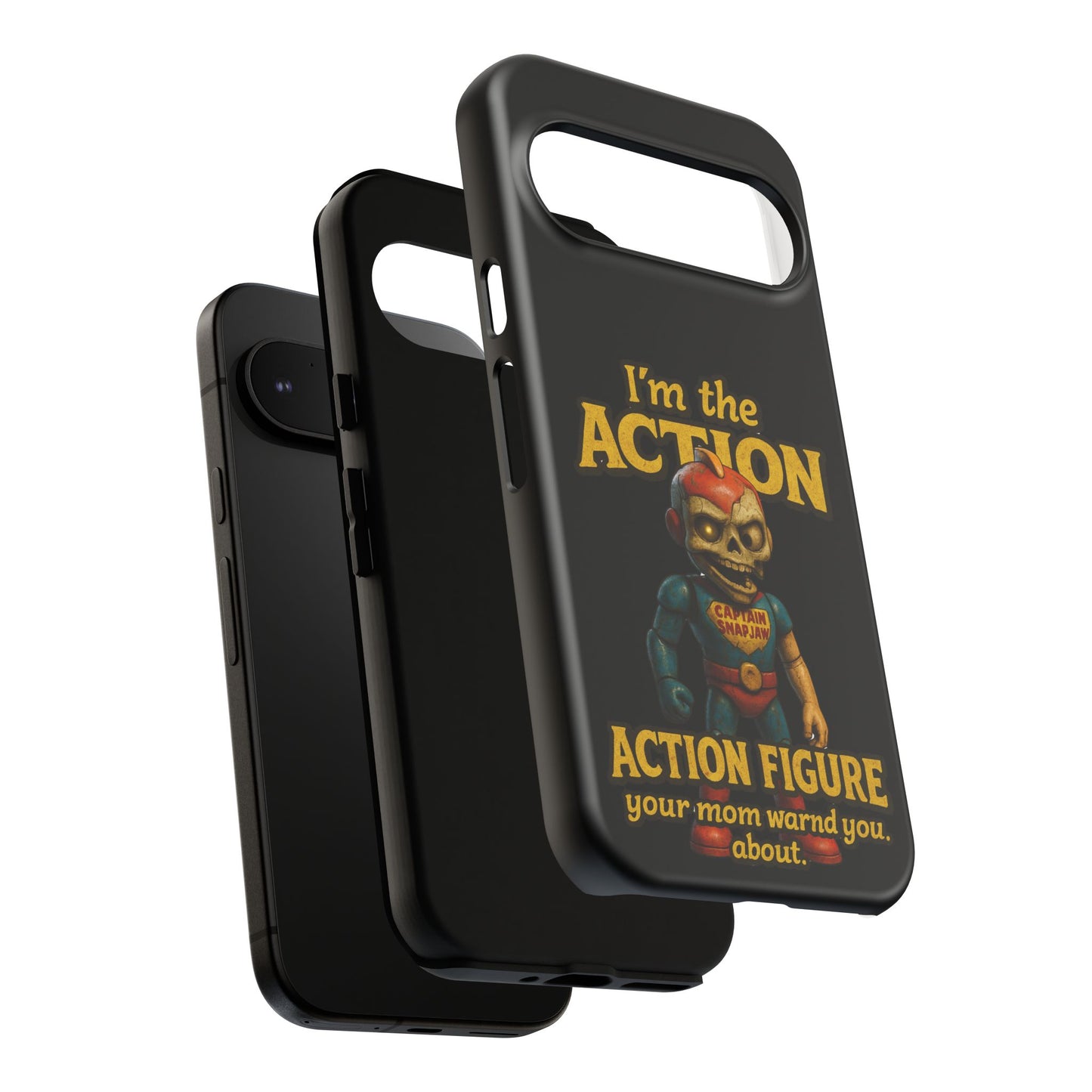 Action Figure Phone Case — "I'm the Action" Retro Skull Toy Design