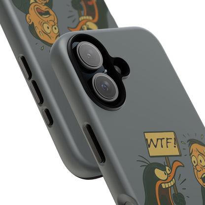Phone Case - Cartoon Penguin Yelling 'WTF' at Shocked Man, Funny Protective iPhone Cover