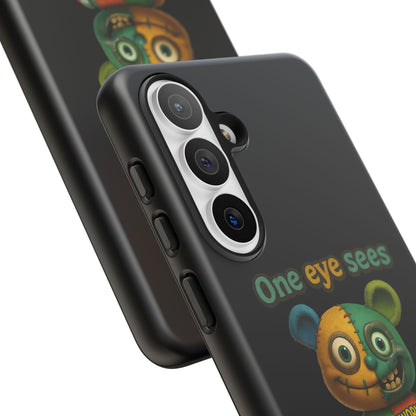 Phone Case — 'One Eye Sees, The Other Sees Your Browser History' Patchwork Bear Design