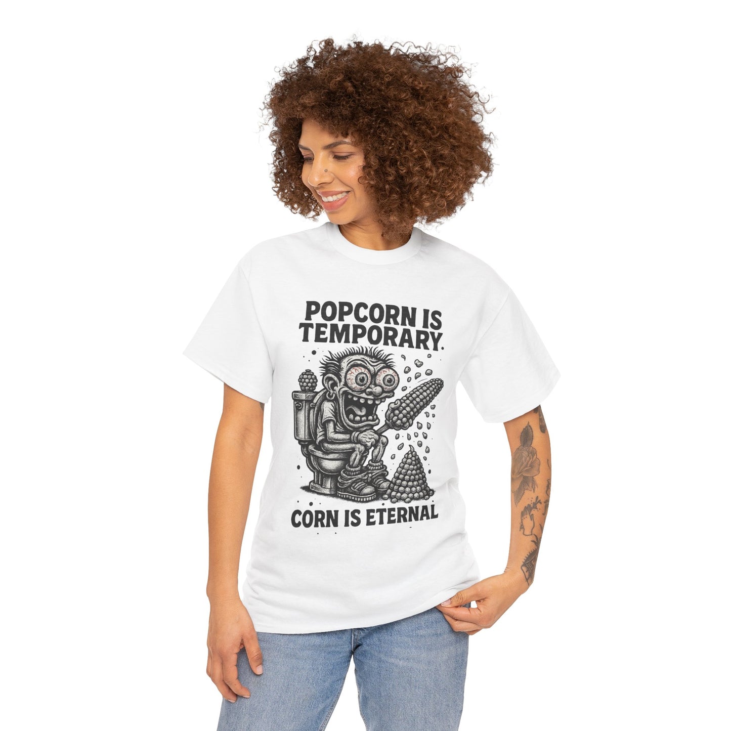 Popcorn Is Temporary Corn Is Eternal T-Shirt | Retro Skull Corn Design