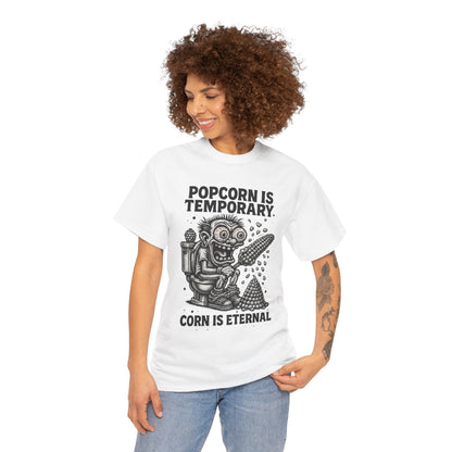 Popcorn Is Temporary Corn Is Eternal T-Shirt | Retro Skull Corn Design