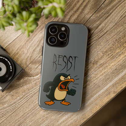 Resist Angry Penguin Phone Case — Protective iPhone Case with Bold Cartoon Design