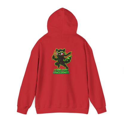 Raccoon Mascot Hoodie – "I Came, I Saw, I Raccooned" Graphic Pullover
