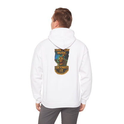 Detonate the Music Hoodie — Retro Guitar Skull Rock Band Pullover