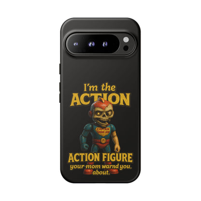 Action Figure Phone Case — "I'm the Action" Retro Skull Toy Design