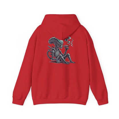 Alien Chill Hoodie – Retro Smoking Xenomorph Graphic Pullover