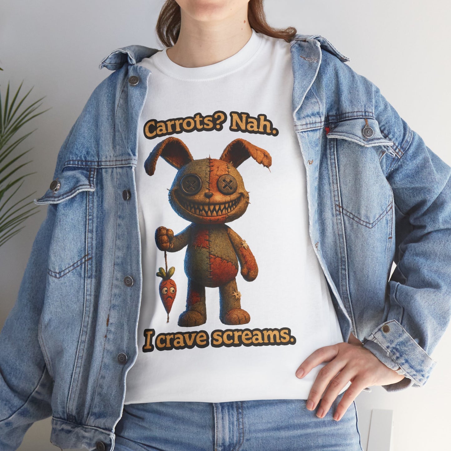 Creepy Bunny Holding Carrot Tee | I Crave Screams Horror Shirt