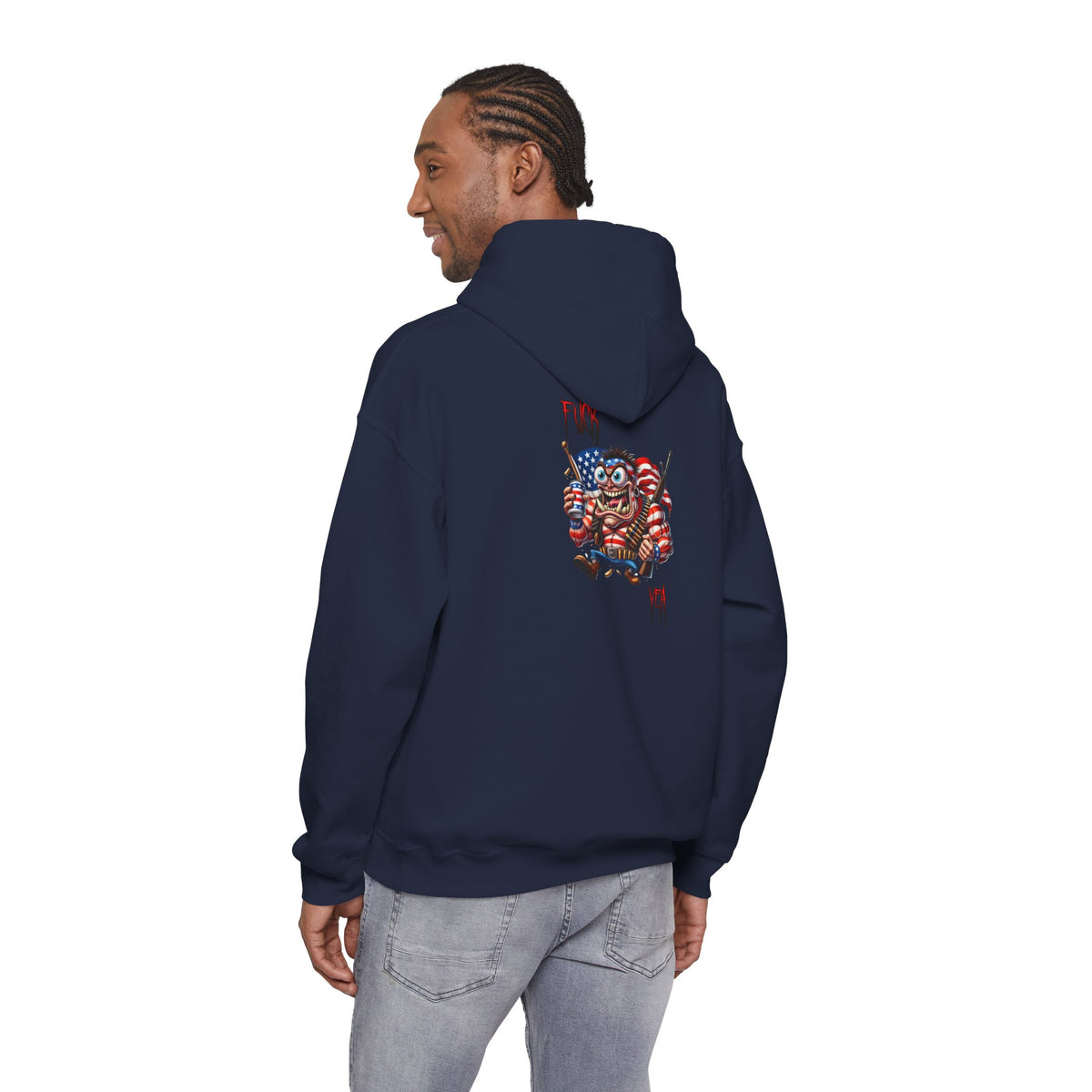 Patriotic Monster Hoodie - Funny USA Flag Character Back Graphic