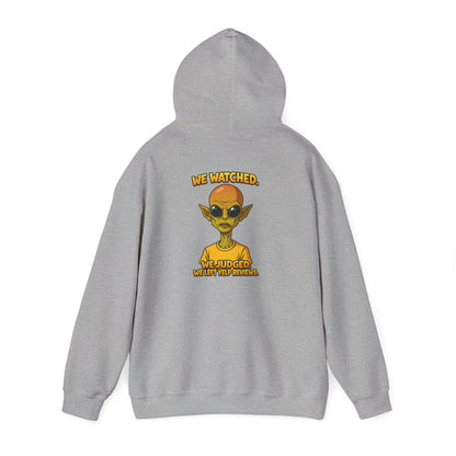 Alien Graphic Hoodie - "We Judged, We’ve Deported" Satirical UFO Sweatshirt