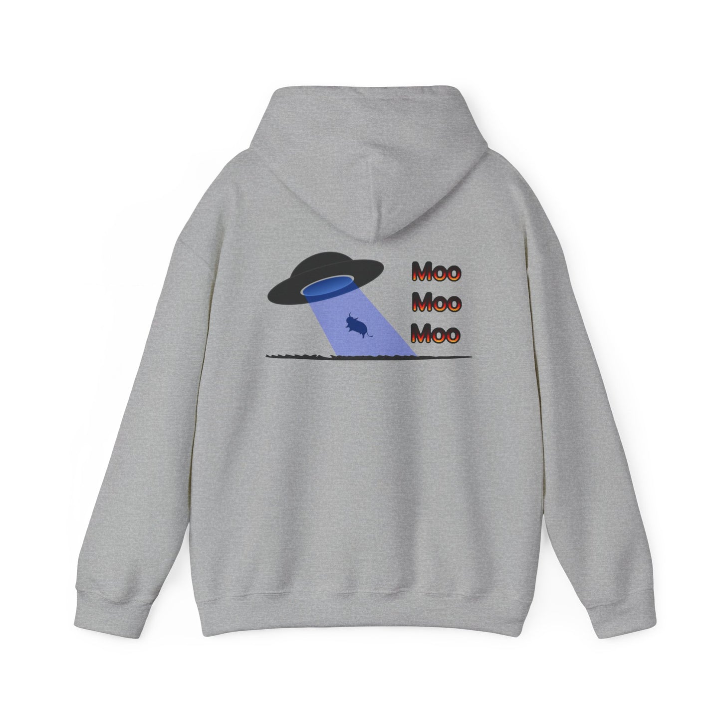 UFO Cow Abduction Hoodie - 'Moo Moo Moo' Graphic Hooded Sweatshirt