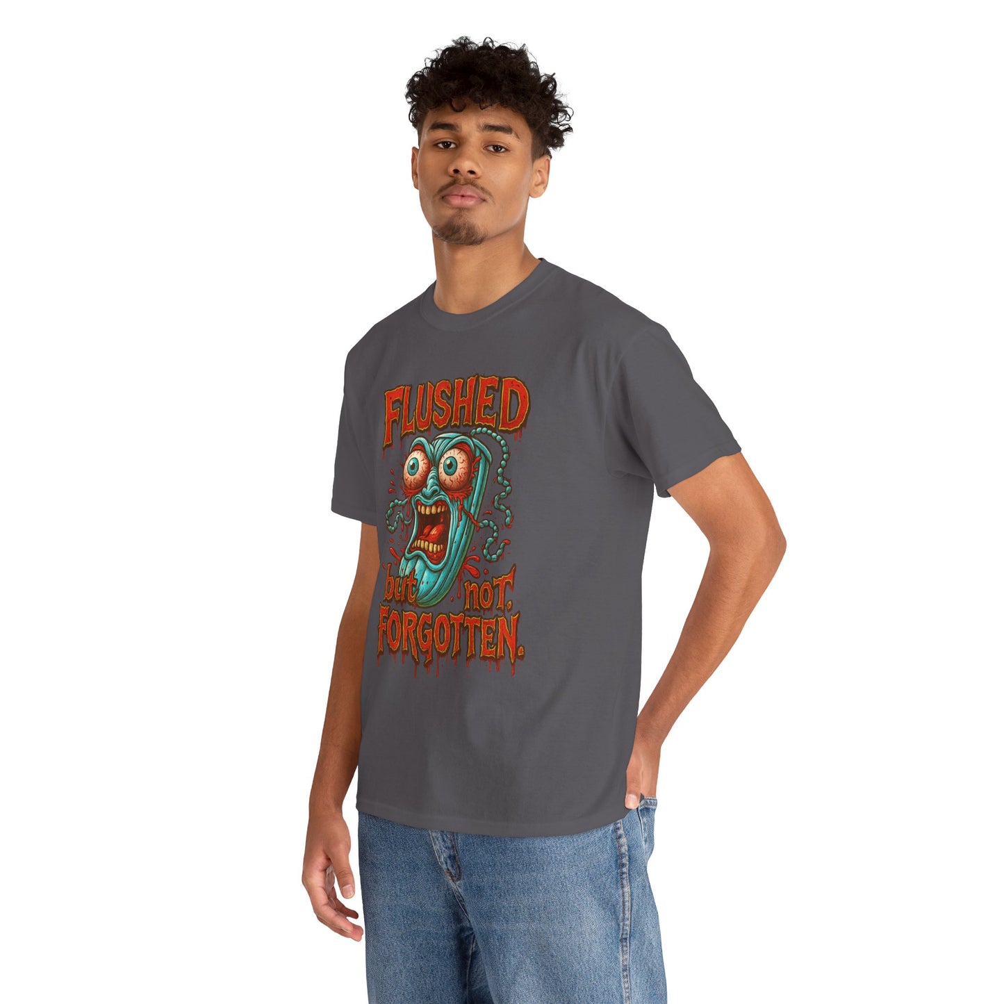 Flushed But Not Forgotten – Blood Red Letter Horror Tee