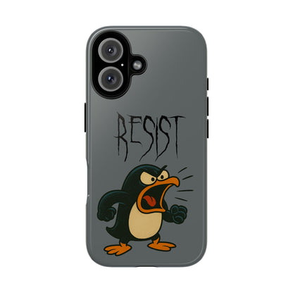 Resist Angry Penguin Phone Case — Protective iPhone Case with Bold Cartoon Design