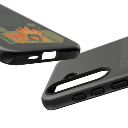 Microwaved Memories Phone Case — 'Microwaved Memories. Tasted Like Regret.' Retro Fire Design