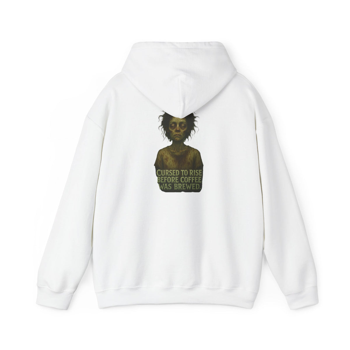 Hoodie — "Cursed to Rise Before Coffee Was Brewed" Goth Coffee Graphic Hooded Sweatshirt
