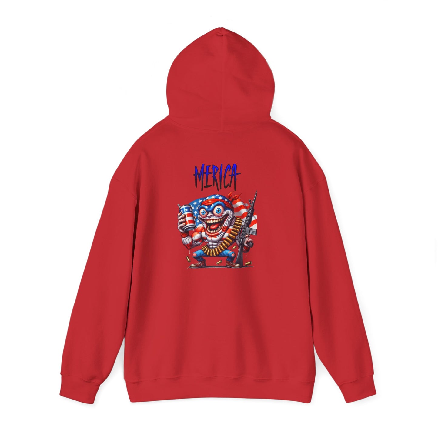 Patriotic Retro Hoodie — American Flag Skull Character Back Graphic