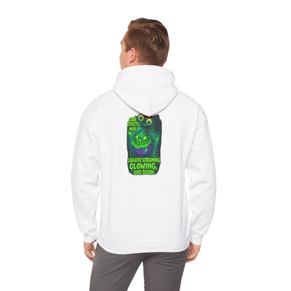 Glowing Green Monster Hoodie - "Causes Screaming, Glowing, and Doom" Graphic Pullover