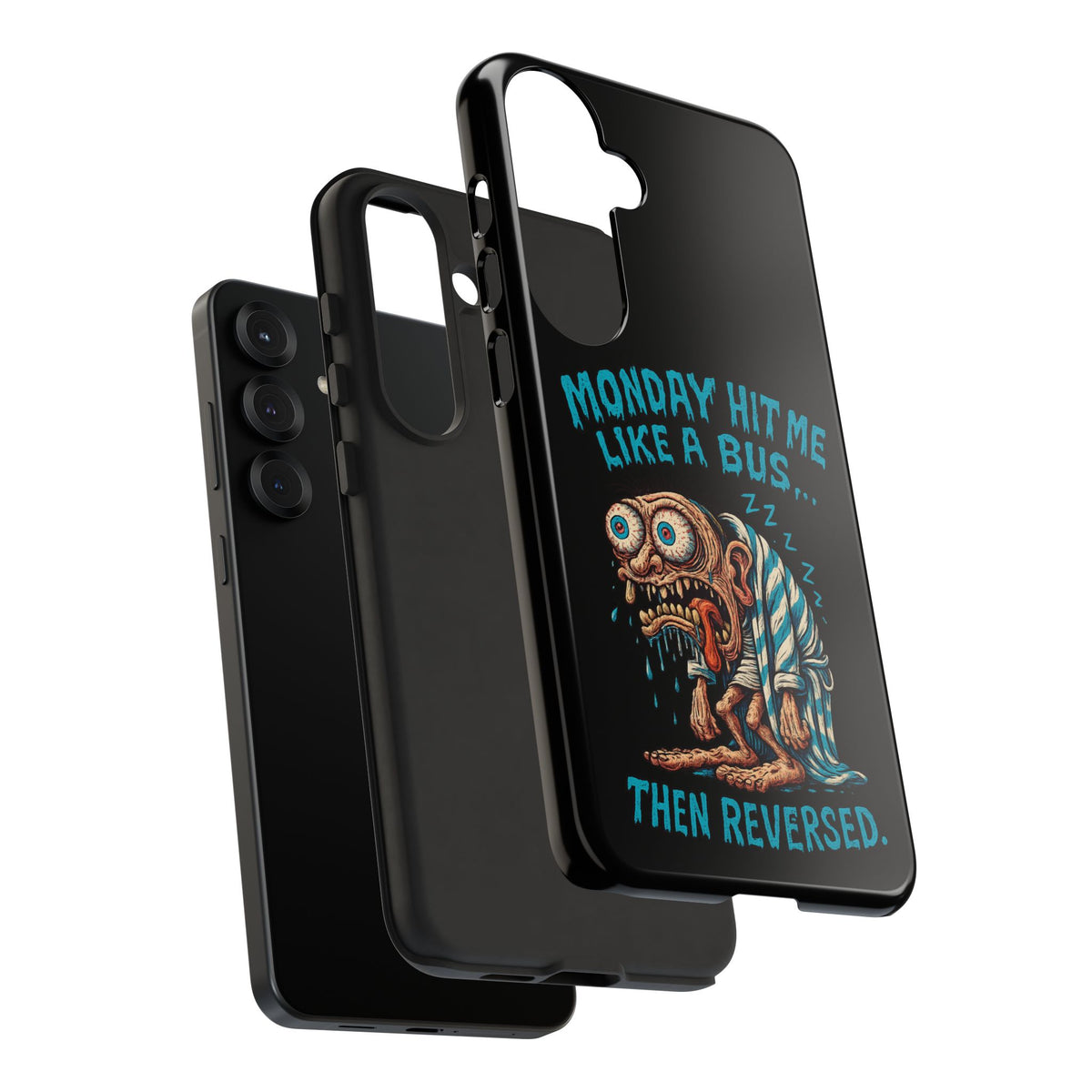 Phone Case — "Monday Hit Me Like a Bus... Then Reversed" Funny Grotesque Zombie Design