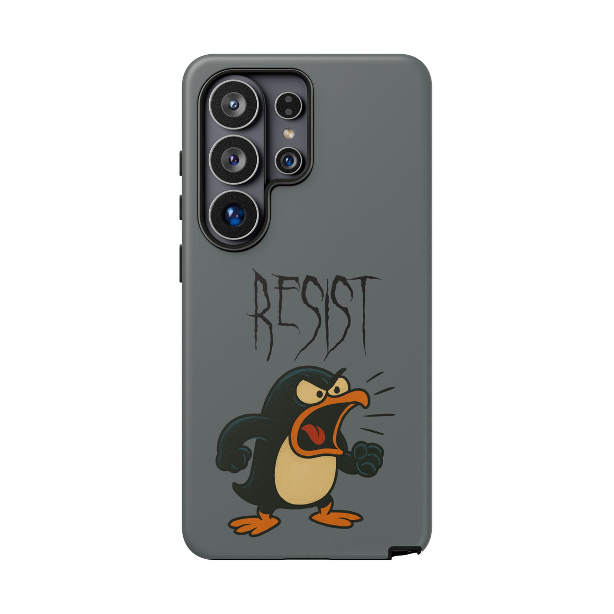 Resist Angry Penguin Phone Case — Protective iPhone Case with Bold Cartoon Design