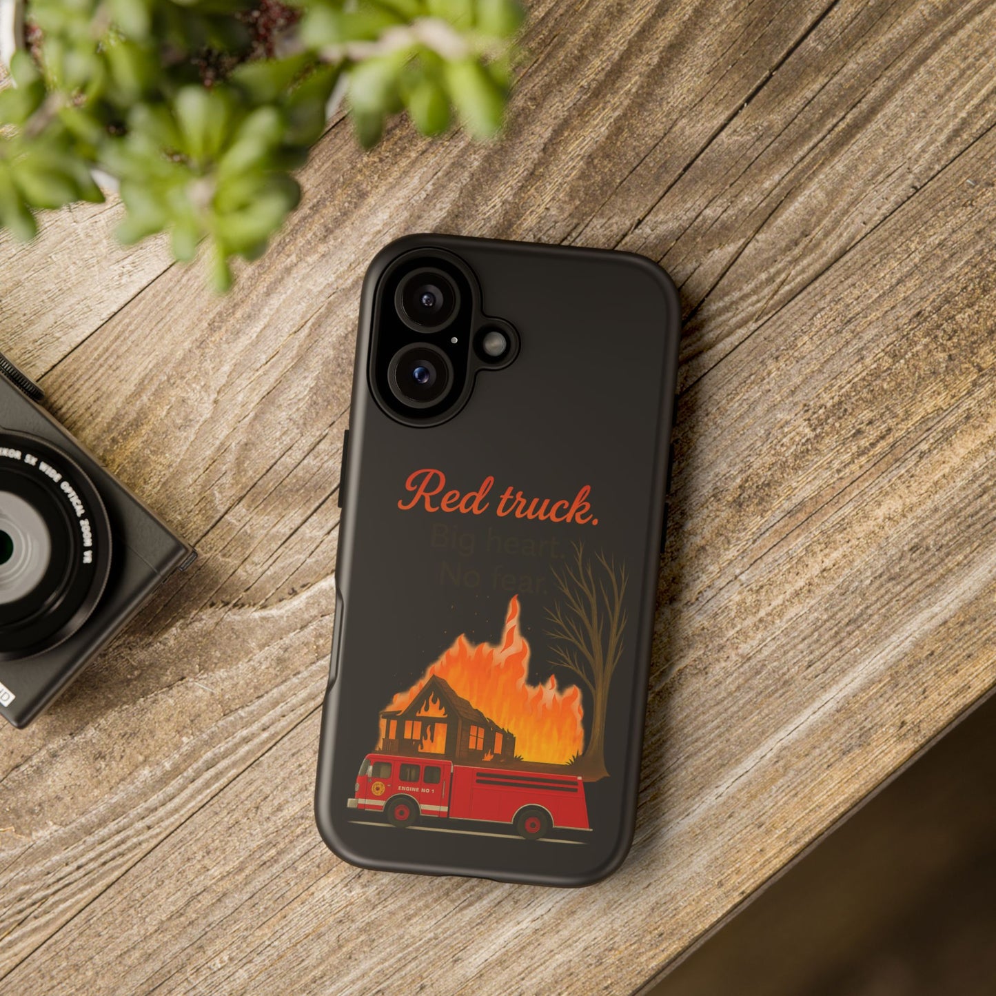 Phone Case — 'Red truck' Fire Truck Design, Vintage Firefighter Gift