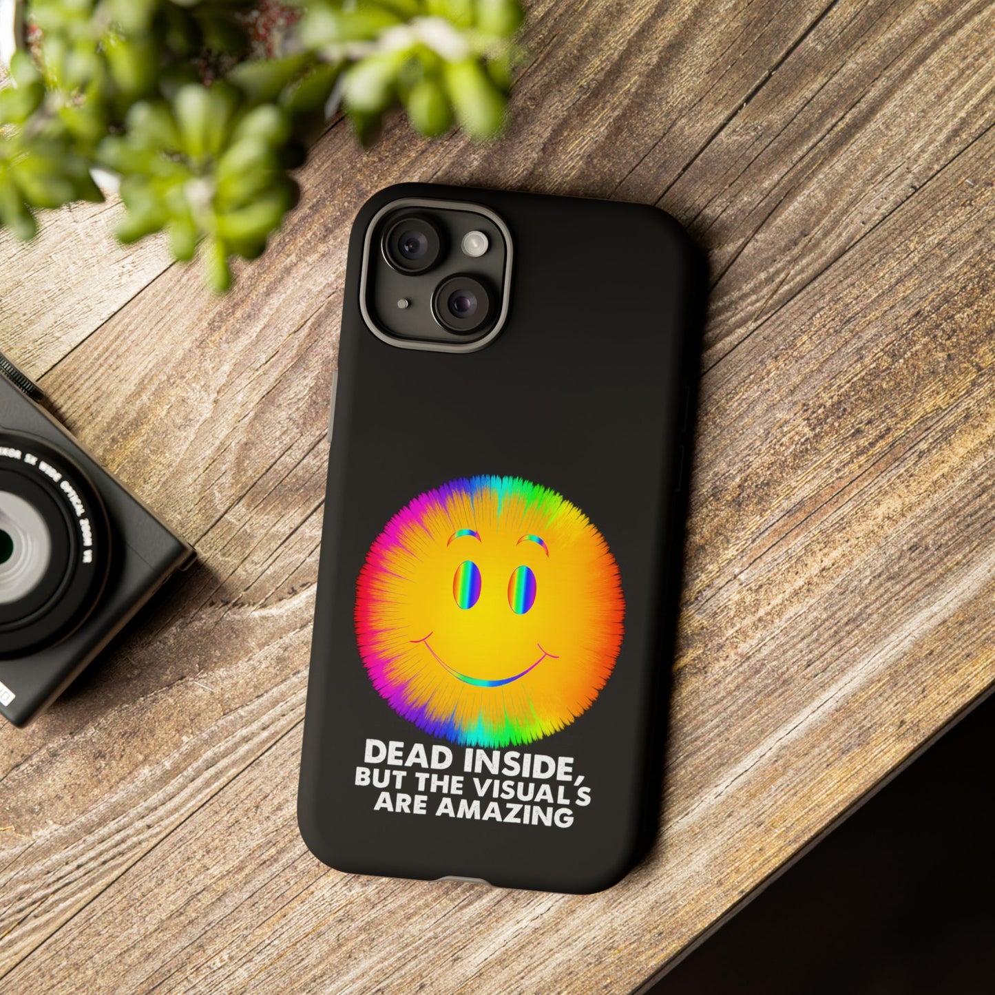 Phone Case — 'Dead Inside, But the Visuals Are Amazing' Rainbow Smiley