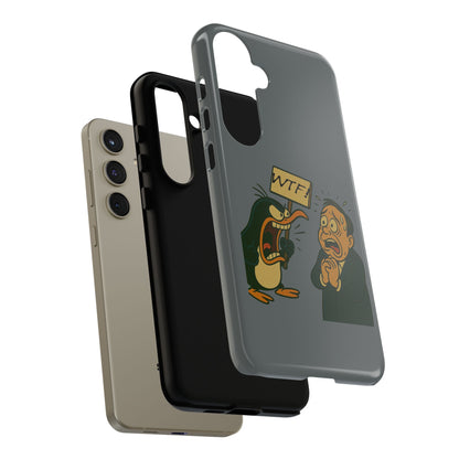 Phone Case - Cartoon Penguin Yelling 'WTF' at Shocked Man, Funny Protective iPhone Cover